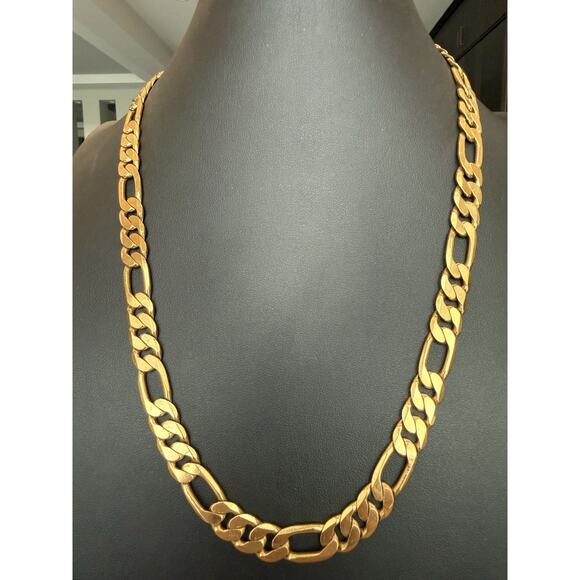 Vintage 24 Inch Figaro Gold Tone Flat Chain Necklace Circa  Vintage Heavy Figaro Link Chain Necklace Unisex Gold Tone 1980s 24” Length